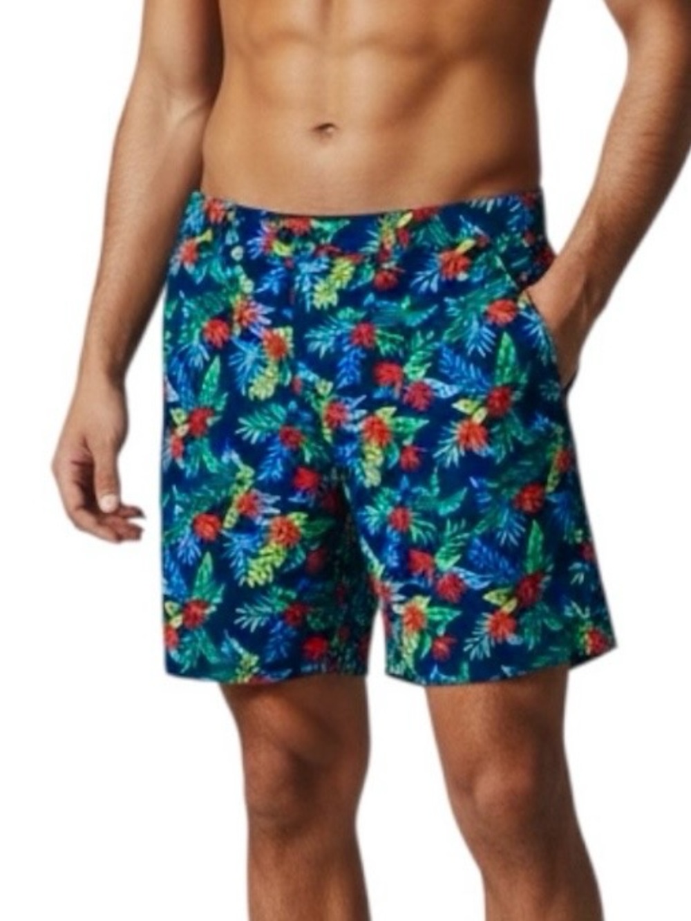 Hawke & Co Tropical Floral Print Cargo Zip Board Swim Trunks Mens Size 42W NWOT